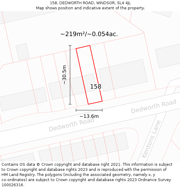 158, DEDWORTH ROAD, WINDSOR, SL4 4JL: Plot and title map