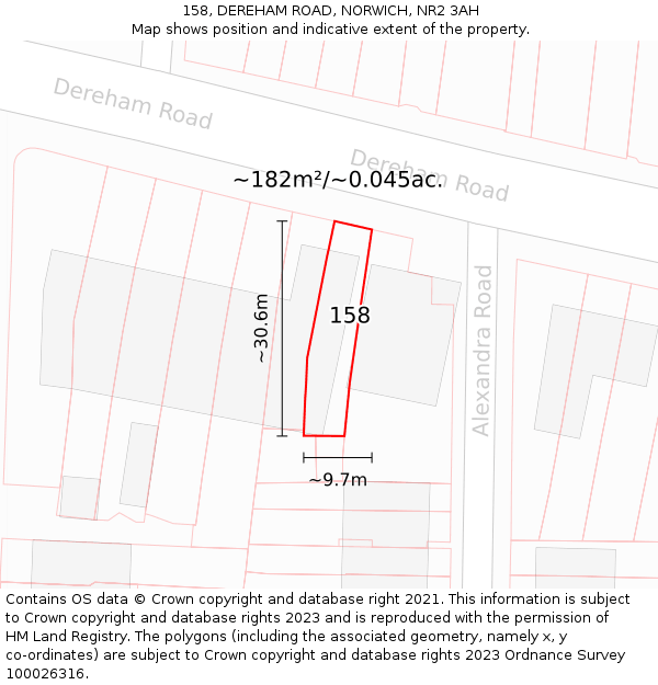 158, DEREHAM ROAD, NORWICH, NR2 3AH: Plot and title map