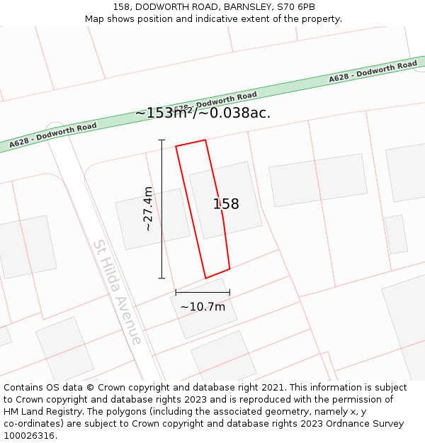 158, DODWORTH ROAD, BARNSLEY, S70 6PB: Plot and title map