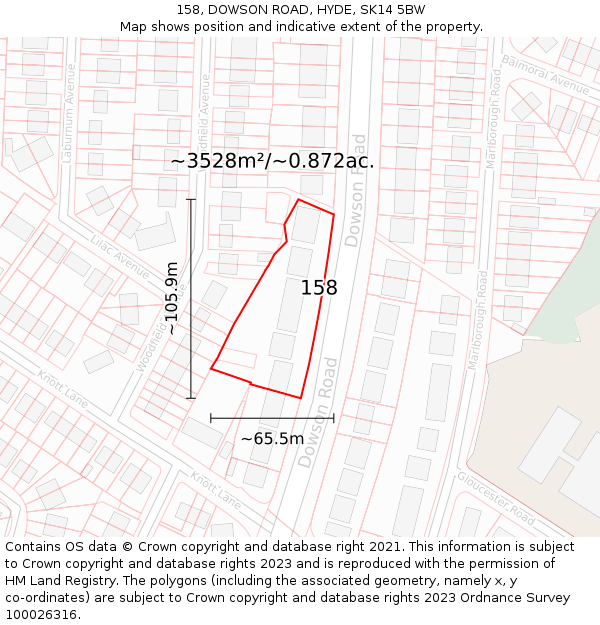 158, DOWSON ROAD, HYDE, SK14 5BW: Plot and title map