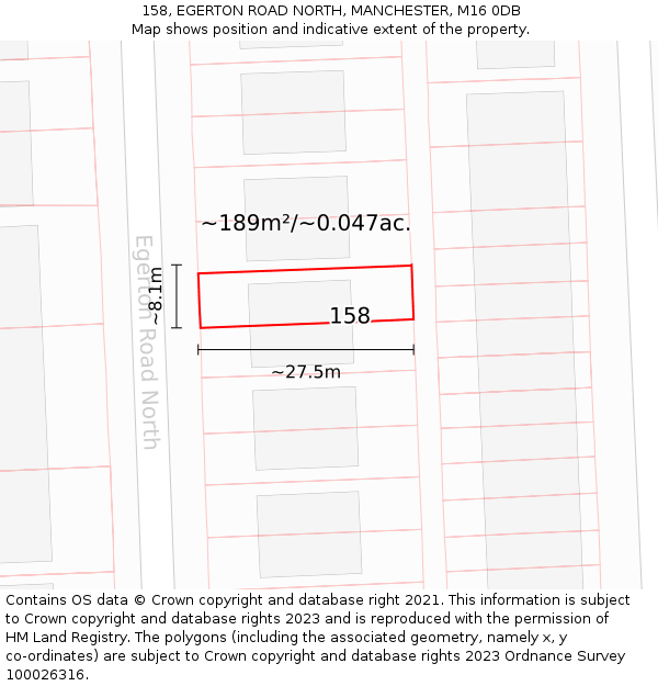 158, EGERTON ROAD NORTH, MANCHESTER, M16 0DB: Plot and title map