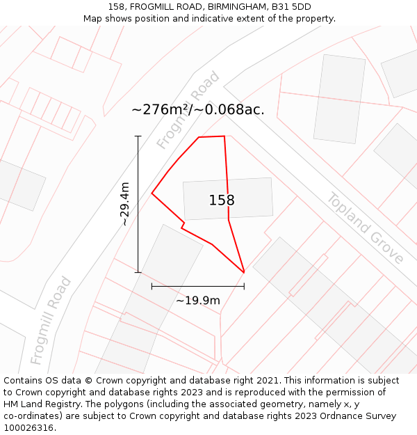 158, FROGMILL ROAD, BIRMINGHAM, B31 5DD: Plot and title map