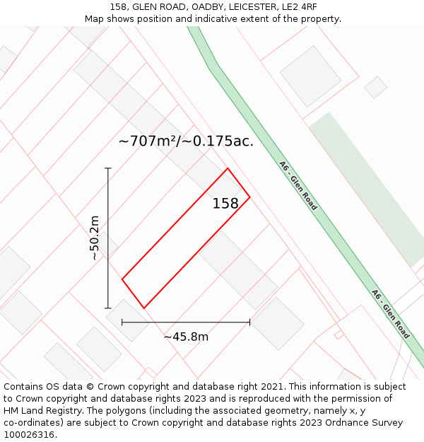 158, GLEN ROAD, OADBY, LEICESTER, LE2 4RF: Plot and title map
