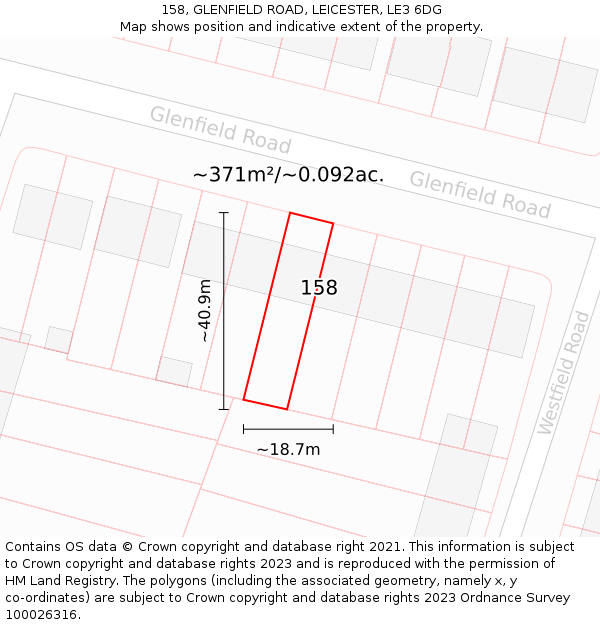 158, GLENFIELD ROAD, LEICESTER, LE3 6DG: Plot and title map