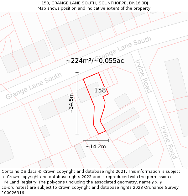 158, GRANGE LANE SOUTH, SCUNTHORPE, DN16 3BJ: Plot and title map