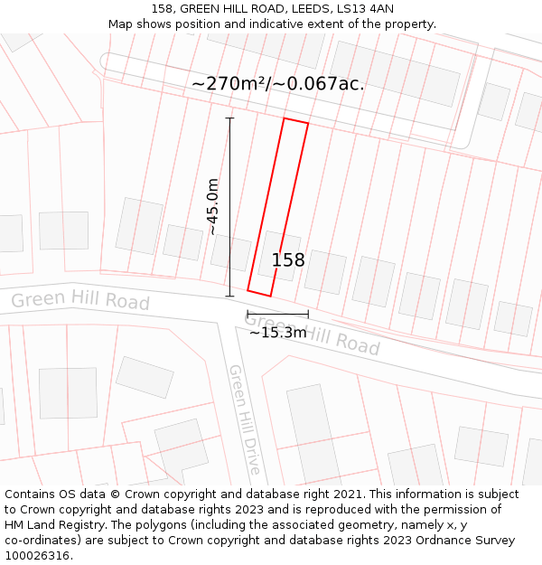158, GREEN HILL ROAD, LEEDS, LS13 4AN: Plot and title map