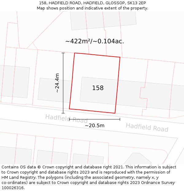 158, HADFIELD ROAD, HADFIELD, GLOSSOP, SK13 2EP: Plot and title map