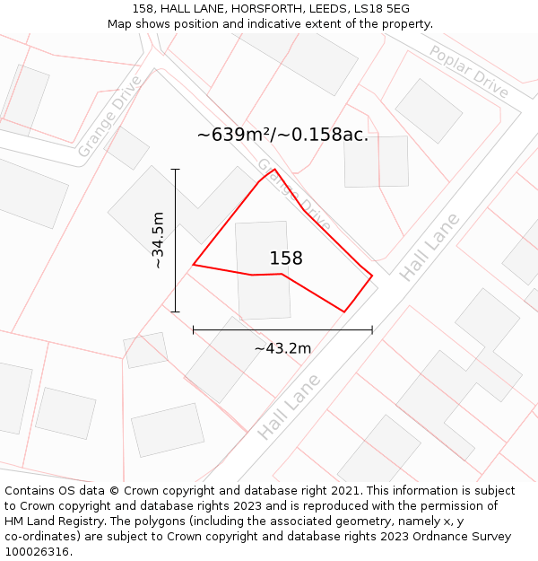 158, HALL LANE, HORSFORTH, LEEDS, LS18 5EG: Plot and title map