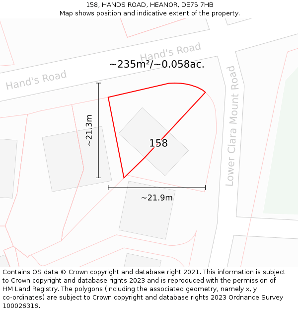 158, HANDS ROAD, HEANOR, DE75 7HB: Plot and title map