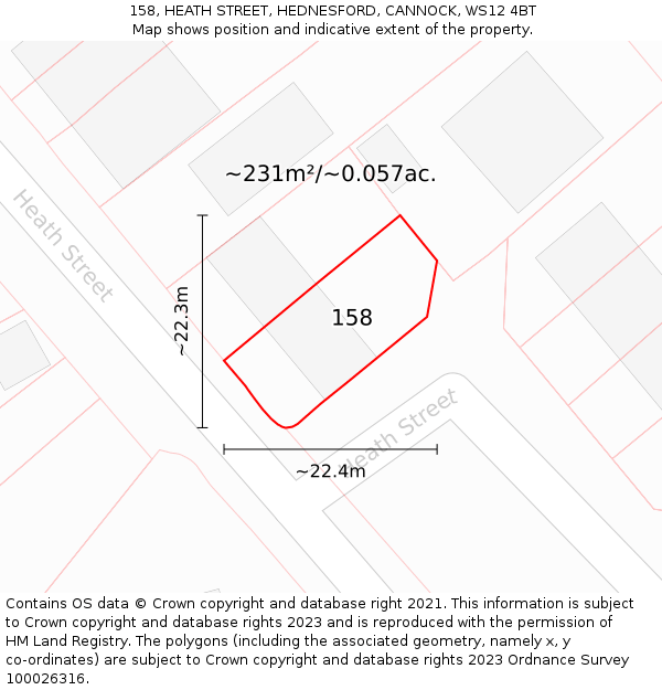 158, HEATH STREET, HEDNESFORD, CANNOCK, WS12 4BT: Plot and title map