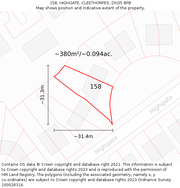 158, HIGHGATE, CLEETHORPES, DN35 8PB: Plot and title map