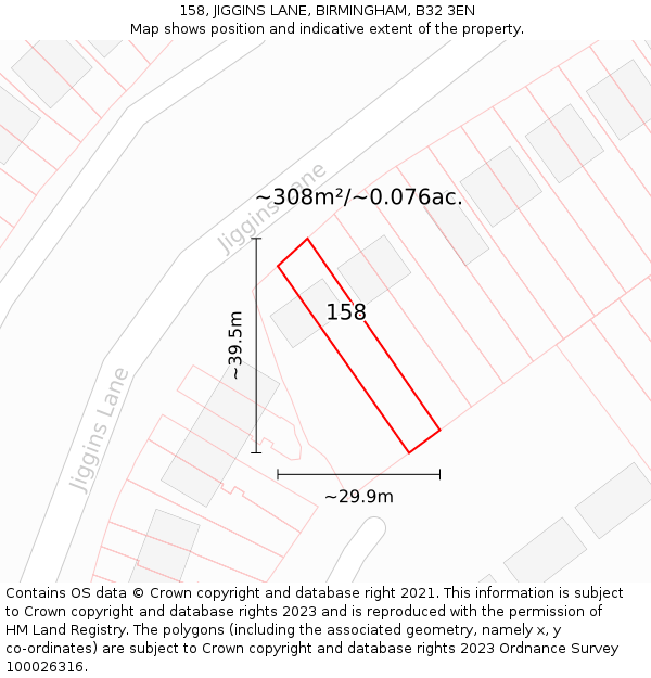158, JIGGINS LANE, BIRMINGHAM, B32 3EN: Plot and title map