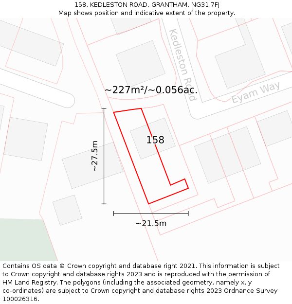 158, KEDLESTON ROAD, GRANTHAM, NG31 7FJ: Plot and title map