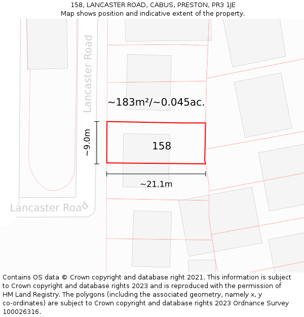 158, LANCASTER ROAD, CABUS, PRESTON, PR3 1JE: Plot and title map