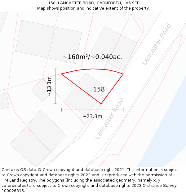 158, LANCASTER ROAD, CARNFORTH, LA5 9EF: Plot and title map