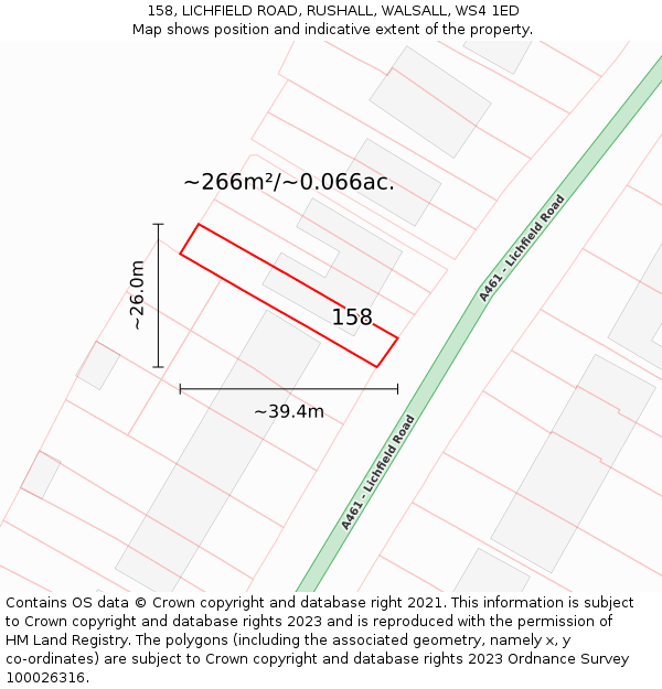 158, LICHFIELD ROAD, RUSHALL, WALSALL, WS4 1ED: Plot and title map