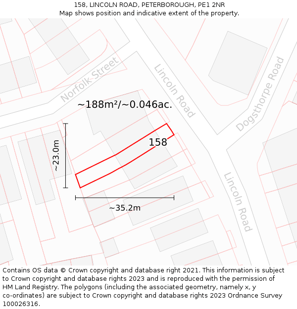 158, LINCOLN ROAD, PETERBOROUGH, PE1 2NR: Plot and title map