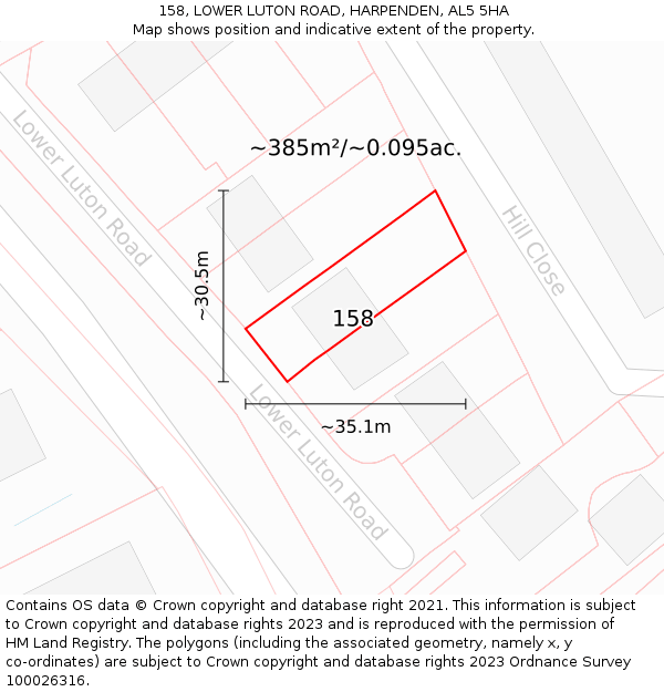 158, LOWER LUTON ROAD, HARPENDEN, AL5 5HA: Plot and title map