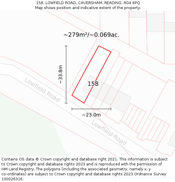 158, LOWFIELD ROAD, CAVERSHAM, READING, RG4 6PQ: Plot and title map