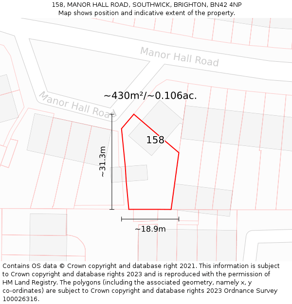 158, MANOR HALL ROAD, SOUTHWICK, BRIGHTON, BN42 4NP: Plot and title map