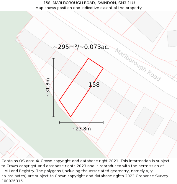 158, MARLBOROUGH ROAD, SWINDON, SN3 1LU: Plot and title map