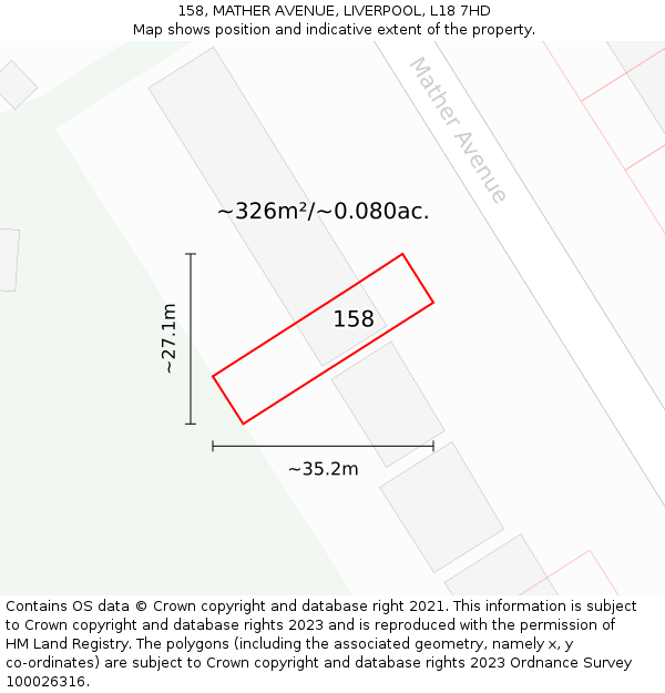 158, MATHER AVENUE, LIVERPOOL, L18 7HD: Plot and title map