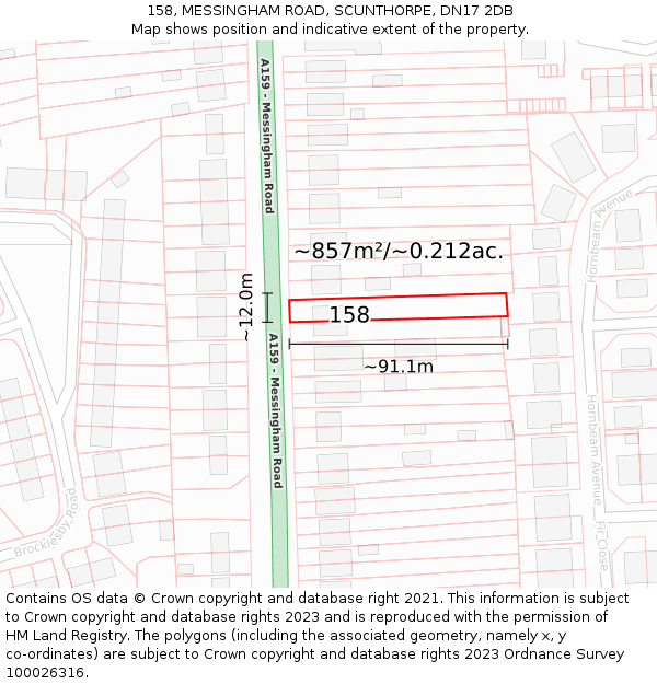 158, MESSINGHAM ROAD, SCUNTHORPE, DN17 2DB: Plot and title map