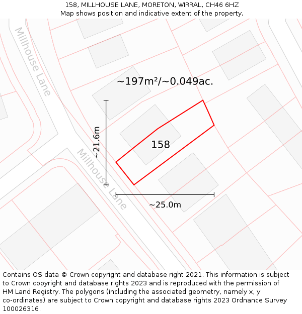 158, MILLHOUSE LANE, MORETON, WIRRAL, CH46 6HZ: Plot and title map
