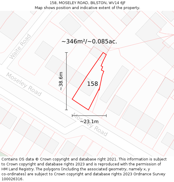 158, MOSELEY ROAD, BILSTON, WV14 6JF: Plot and title map