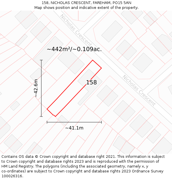 158, NICHOLAS CRESCENT, FAREHAM, PO15 5AN: Plot and title map