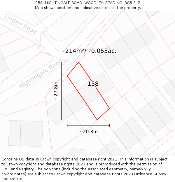 158, NIGHTINGALE ROAD, WOODLEY, READING, RG5 3LZ: Plot and title map