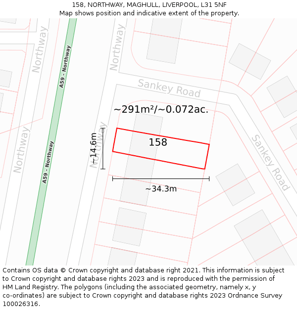 158, NORTHWAY, MAGHULL, LIVERPOOL, L31 5NF: Plot and title map