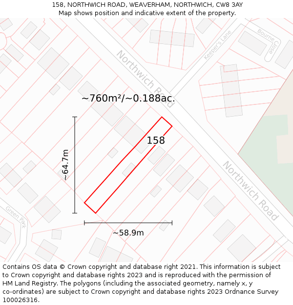 158, NORTHWICH ROAD, WEAVERHAM, NORTHWICH, CW8 3AY: Plot and title map