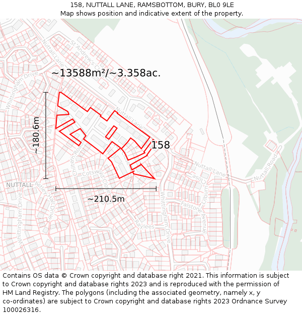 158, NUTTALL LANE, RAMSBOTTOM, BURY, BL0 9LE: Plot and title map