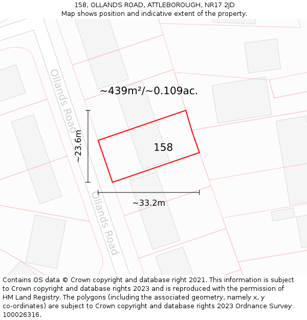 158, OLLANDS ROAD, ATTLEBOROUGH, NR17 2JD: Plot and title map