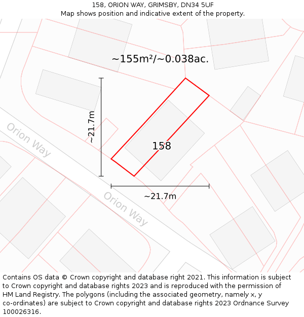 158, ORION WAY, GRIMSBY, DN34 5UF: Plot and title map