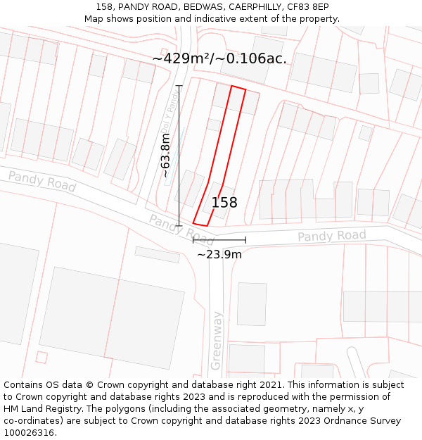 158, PANDY ROAD, BEDWAS, CAERPHILLY, CF83 8EP: Plot and title map