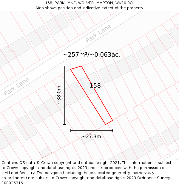 158, PARK LANE, WOLVERHAMPTON, WV10 9QL: Plot and title map