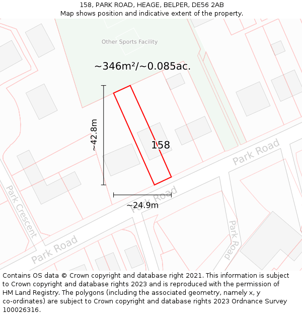 158, PARK ROAD, HEAGE, BELPER, DE56 2AB: Plot and title map