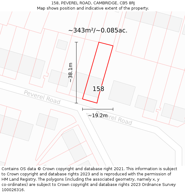 158, PEVEREL ROAD, CAMBRIDGE, CB5 8RJ: Plot and title map