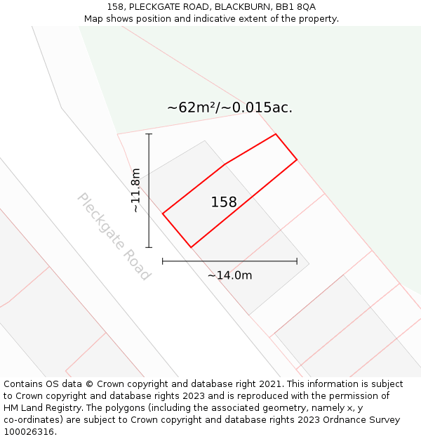 158, PLECKGATE ROAD, BLACKBURN, BB1 8QA: Plot and title map
