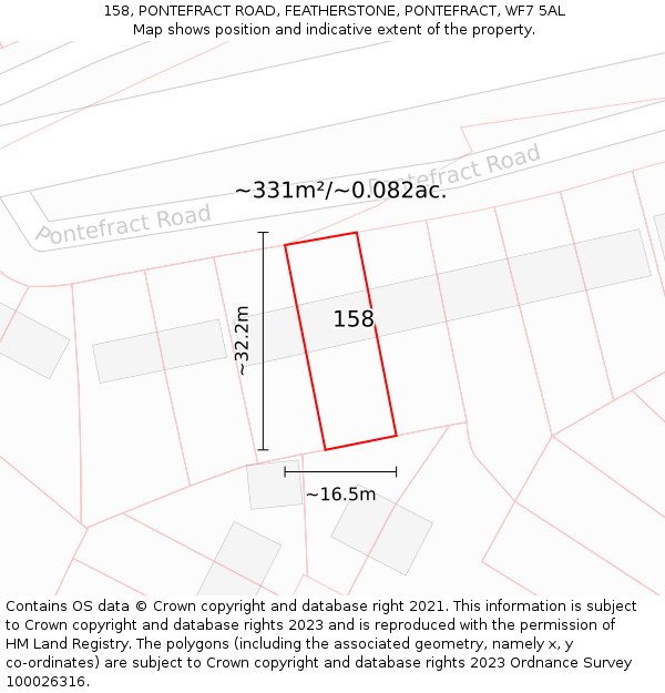 158, PONTEFRACT ROAD, FEATHERSTONE, PONTEFRACT, WF7 5AL: Plot and title map