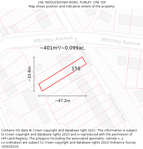 158, RIDDLESDOWN ROAD, PURLEY, CR8 1DF: Plot and title map