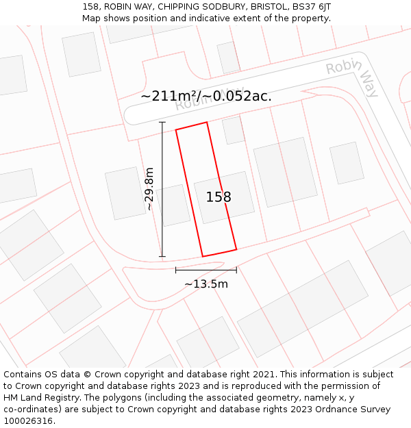158, ROBIN WAY, CHIPPING SODBURY, BRISTOL, BS37 6JT: Plot and title map