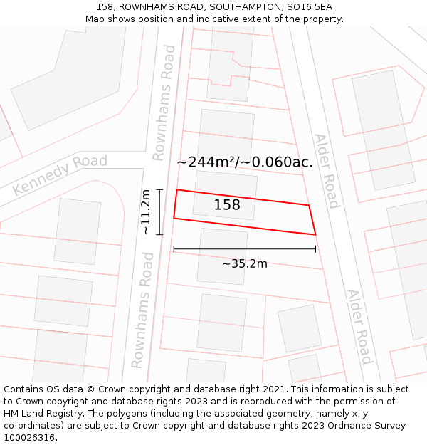 158, ROWNHAMS ROAD, SOUTHAMPTON, SO16 5EA: Plot and title map