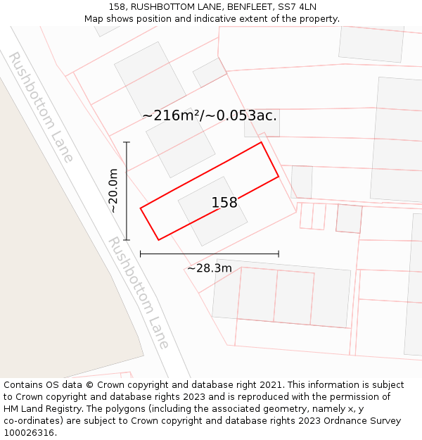 158, RUSHBOTTOM LANE, BENFLEET, SS7 4LN: Plot and title map