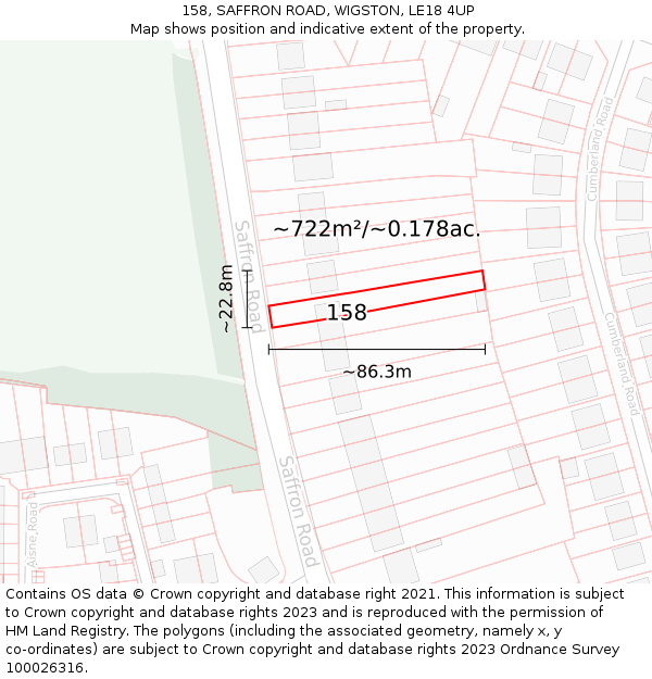 158, SAFFRON ROAD, WIGSTON, LE18 4UP: Plot and title map