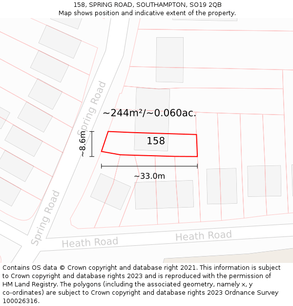 158, SPRING ROAD, SOUTHAMPTON, SO19 2QB: Plot and title map