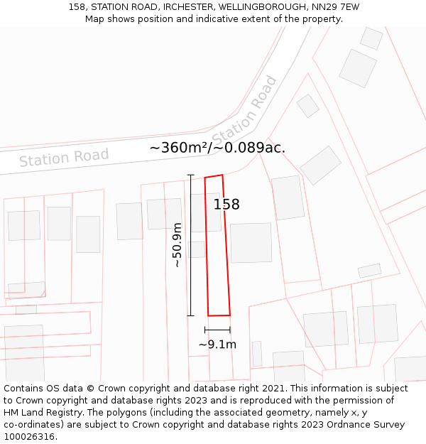 158, STATION ROAD, IRCHESTER, WELLINGBOROUGH, NN29 7EW: Plot and title map