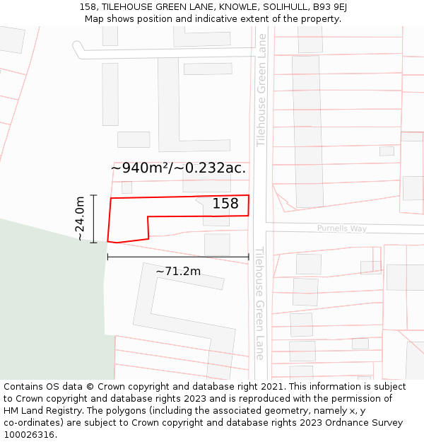 158, TILEHOUSE GREEN LANE, KNOWLE, SOLIHULL, B93 9EJ: Plot and title map